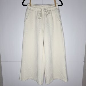 Wide Leg Quilted Drawstring Pants in Cream